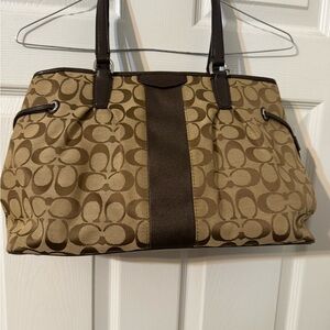 Coach Tan and Brown Signature Shoulder Bag
